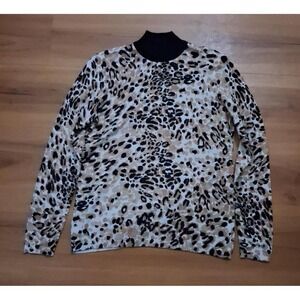 Womens Chico's Animal Print Mock Neck Lightweight Pullover Sweater
